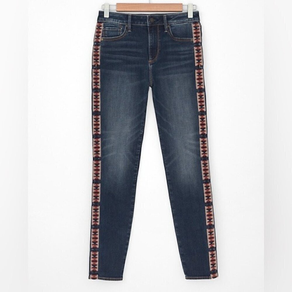 Driftwood Jackie High-Rise Embroidered Jeans size 27 Aztec bohemian stretch